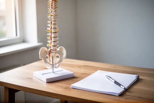 Anatomiemodell der Wirbelsäule in einer Physiotherapiepraxis