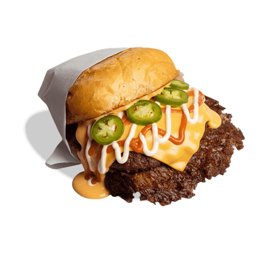 Chili Cheese Burger, in Papier eingeschlagen