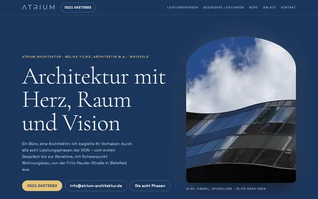 Startseite von Entwurf 3 „Blaue Stunde“ für ATRIUM
