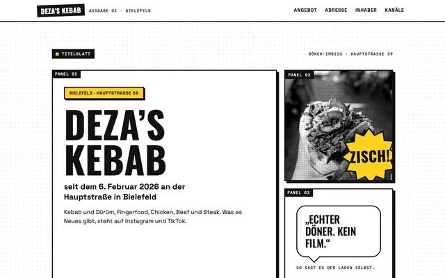Startseite von Entwurf 1 „Comicwand“ für Deza’s Kebab