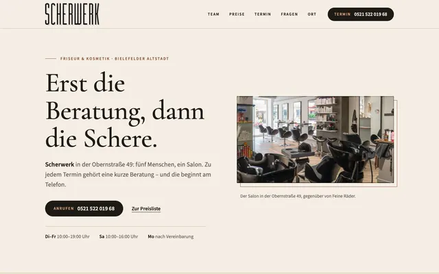 Startseite von Entwurf 2 „Handwerk“ für Scherwerk